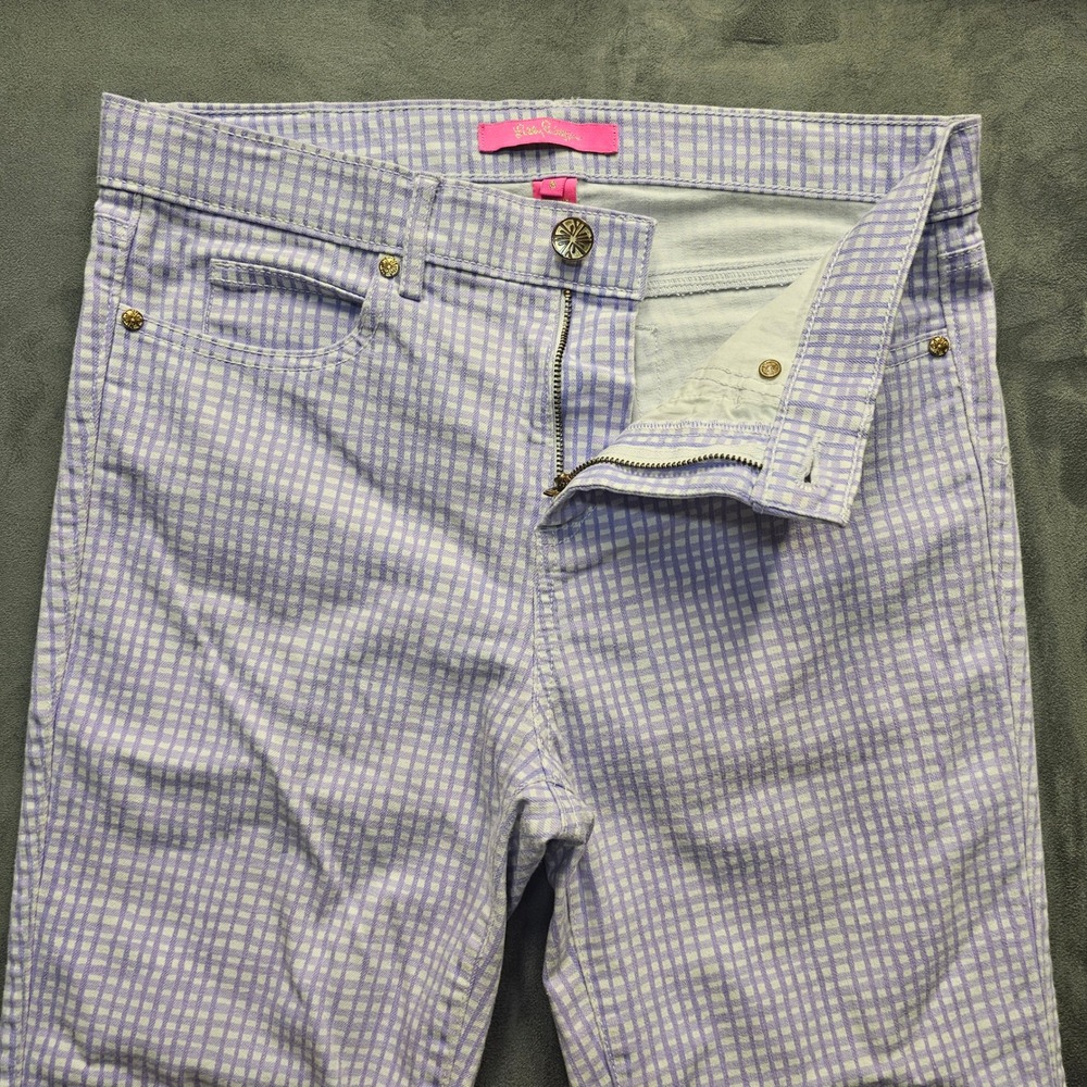 Lilly Pulitzer South Ocean High Rise Skinny Pants Lilac Gingham 004390 Size 8